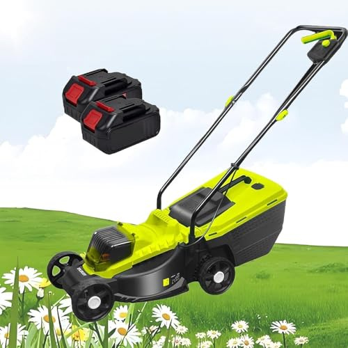 Cortacésped inalámbrico, motor sin escobillas de 40 V, 3400 RPM, hoja de acero al manganeso de 13 pulgadas, ajuste de altura de corte de 3 posiciones, incluye 2 baterías