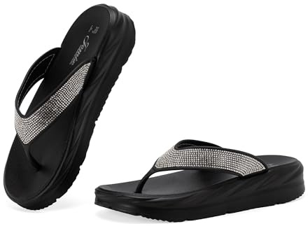 CLEIKS Zoccoli Ciabatte Donna Plateau Strass Zoccoli Sandali Estate Comode Ammortizzazione Infradito Casa Esterno Doppio Uso (Nero,41EU,WEI250508-0)