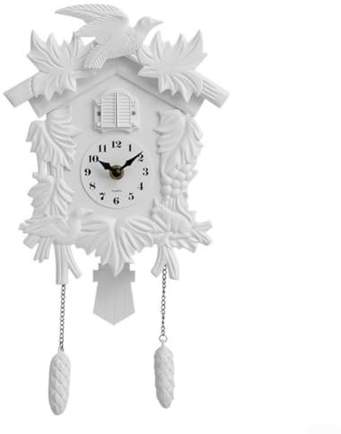 Horloge coucou murale silencieuse sans tic-tac avec carillon horaire, horloge pendule de style rétro pour chambre d'enfant, horloge pédagogique pour enfants et (T52 blanc)