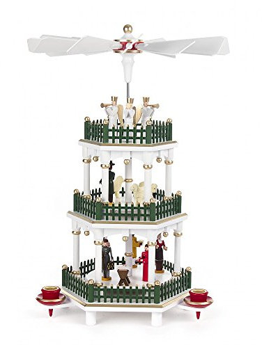 Dregeno Seiffen Noël allemand Pyramide à 3 niveaux - Crèche de Noël blanc - 35cm / 14 pouces - Authentique allemand Erzgebirge pyramides de Noël