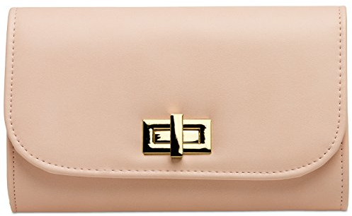Caspar TA364 elegante Damen Clutch Tasche Abendtasche mit langer Kette und Drehverschluss, Farbe:rosa, Größe:One Size