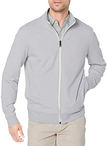 Amazon Essentials Sudadera Ligera de Felpa con Cremallera Completa y Cuello Perkins Hombre, Gris Claro Mezcla, L