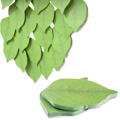 Lot de 100 feuilles de notes autocollantes en forme de feuille verte, 2 paquets de blocs-notes autocollants, ensemble de mémo adhésifs etiquettes autocollantes pour la décoration, l'école et la maison