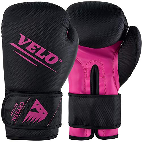 VELO Boxing Gloves Sparring Muay Thai Kickboxing Pro Heavy Training Maya Hide Leather Ventilated Palm Long Wrist Support Punching Bag Pads Workout MMA Gym Men Women- 10 12 14 16oz