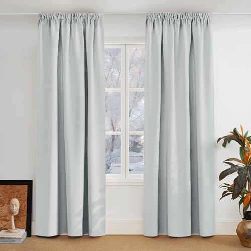 PONY DANCE Extra Long Curtains for Rail System Living Room Set of 2 Pieces H 300 W 140 cm Opaque Thermal Blackout Grey White