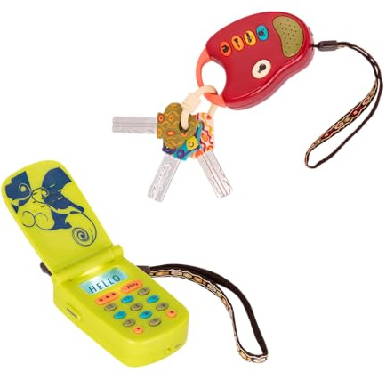 B. toys - FunKeys+ Set ellofono - Chiavi dell'auto e Cellulare Giocattolo - Pacchetto sensoriale di 2 Pezzi - Giocattolo per Lo Sviluppo per Neonati, Bambini e Ragazzi - 10 Mesi +