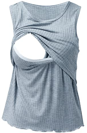 Damen Stillshirt Kurzarm Basic Schwangere Tops Kurzärmliges Stilltop für Damen mit Rundhalsausschnitt, gestreift Bedruckt T-Shirt zum Stillen 3er-Pack Wickeloberteil Damen Yoga (Ko2 Blue, XXXL)
