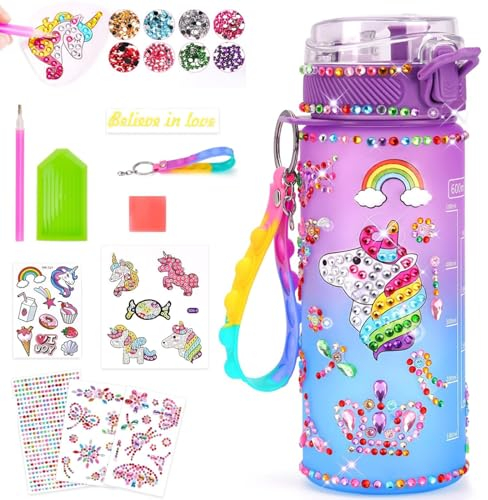 HuaMuDM Regalos de unicornio para niñas, ideas de regalos, botella de agua, kit de manualidades, botella de agua, manualidades, regalos, bricolaje, botella de agua de unicornio para niñas, ideas de