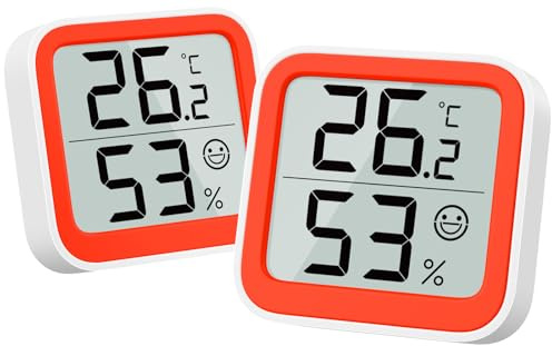 NOKLEAD Termometro Misuratore di umidità Interno Mini igrometro Monitor Dispositivo di misurazione della temperatura ambiente,Arancia（2）