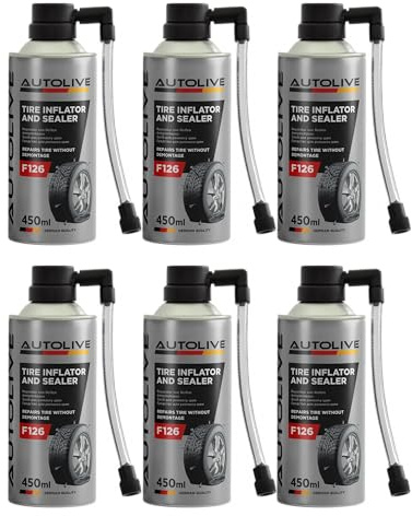 AUTOLIVE Líquido Antipinchazos para el Coche - para Reparar Neumáticos sin Cámara - Sella Agujeros de hasta 5 mm - Evita la Desestabilización del Vehículo - Spray Repara Pinchazos - 450 ml (6)