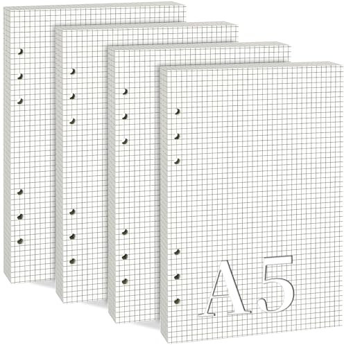 XSHAO® A5 Papier Kariert, 180 Blätter 6 Löcher Papier Nachfüllbare Refill Ringbucheinlagen für A5 Notizbuch/Tagbuch/Skizze/Malerei