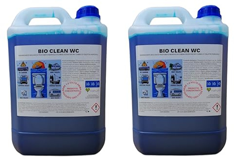 Bio Clean WC liquido sanitario per wc chimico camper disgregante 10 lt (2 x 5 lt) per Toilette Portatili Elimina Odori e Previene Fermentazione