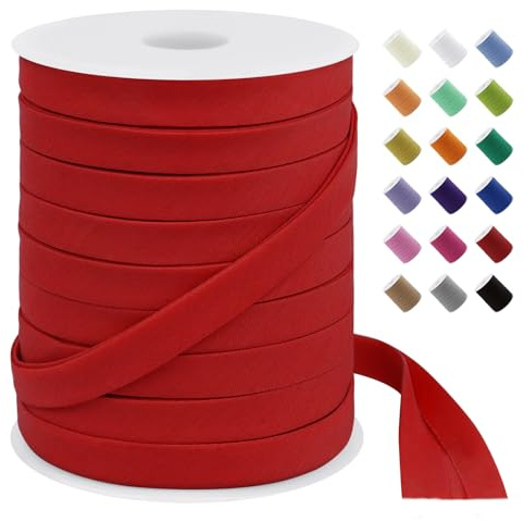 LEREATI Cinta Bies Costura, 12mm x 50m Cinta Algodon y Polialgodón, Cintas al Sesgo para Coser, Tejer, Costura, Manualidades de Bricolaje (Rojo)