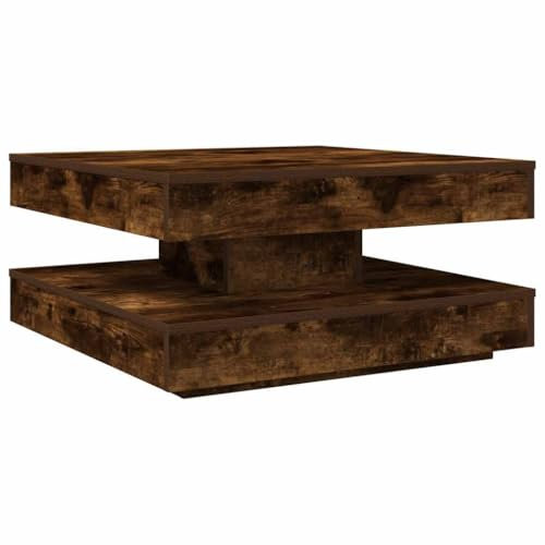 vidaXL Soffbord 360 grader vridbart rökfärgad ek 70x70x34,5 cm, ändbord, vardagsrumsbord, soff bord, sidobord, sido bord, accentbord, mittbord