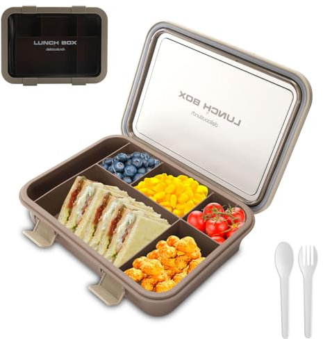 SEPSCO Lunch Box, Boite Repas Bento Box Micro-ondable Tout-en-un avec Ustensiles et 6 Compartiments Couvert Amovible Boîte Déjeuner, Conception Sans Fuite pour Enfant Adulte École Travail (1500ml)
