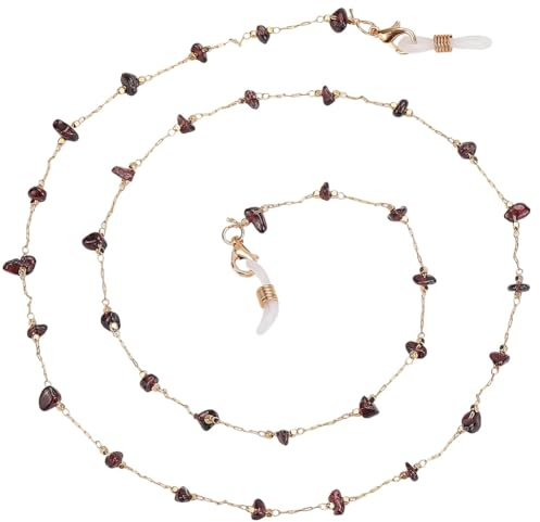 GORGECRAFT Chaîne de Lunettes de Soleil en Pierre Précieuse Grenat Naturel Perles de Cristal Alliage Métallique Porte Lunettes Lanière Collier pour Lunettes Bijoux Accessoires pour Femmes