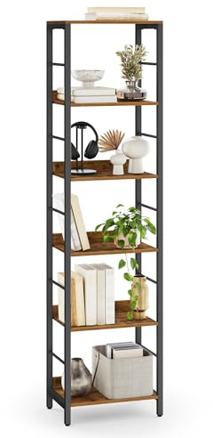 VASAGLE 6-Tier Bookcase, Book Shelf, Bookshelf, 30 x 40 x 178 cm, Shelving Unit, with Back Panels, Industrial, for Living Room, Study, Home Office, Rustic Brown and Ink Black LLS168KD01