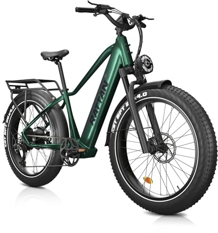 Rattan Pathfinder Vélo Électrique 26 Fat Bike pour Adulte, Batterie 48V 15AH, Autonomie Jusqu’à 105 km, Freins & Suspension Hydrauliques, 7 Vitesses (Pathfinder, Vert)