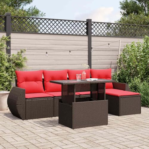 Ensemble de 6 canapés de jardin en polyrotin marron, table réglable, résistant aux UV, groupe de sièges modulaires d'extérieur pour terrasse, balcon