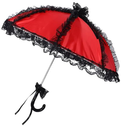 VALICLUD Roter Vintage-spitzenschirm für Frauen Romantischer Spitzen-Sonnenschirm Dekorativer Brautschirm für Hochzeiten Fotografie-requisit Atmungsaktiv für Outdoor-sommerveranstaltungen