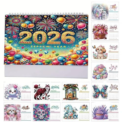 Lnhgh Agenda Mensual 2026 | Decoración de mesa con diamantes de imitación calendario 2026 – Decoración para el hogar, ocio creativo, para adultos, dormitorio, oficina, regalo de Navidad, profesor
