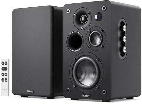 MAJORITY Active Bookshelf Speakers | 2.2 Stereo System | 5.3 Bluetooth, USB Playback & Charging | AUX, HDMI ARC, Optical, Phono | TV, PC, Turntable & Gaming Speakers | D100X Black