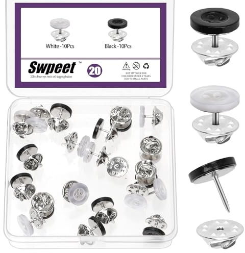Swpeet 20 Sets 12mm/0.47 sin botones de camisa de coser Kit de botones de cubierta de resina de 4 agujeros, Pines de botones de broche anti-exposición, botón desmontable, botón de seguridad de pines