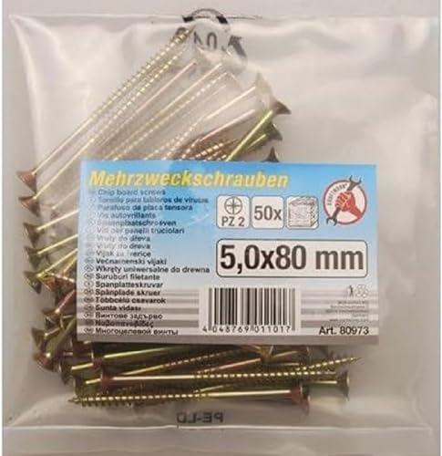 BGS Diy 80973 - Vis multifonctions - cruciforme PZ2-5,0 x 80 mm - 50 pièces