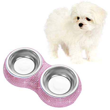 Soleebee Bling Strass Ciotole per Animali per Piccolo Cani e Gatti (Rosa)