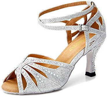 TTdancewear Women Silver Rhinestone Ballroom Dance Shoes Latin Salsa Performance Dance Shoes 8 Silver-2.5inch Heels