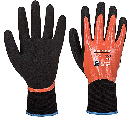 Portwest AP30 Nitrile Foam Dermi Pro Glove Orange/Black, Large