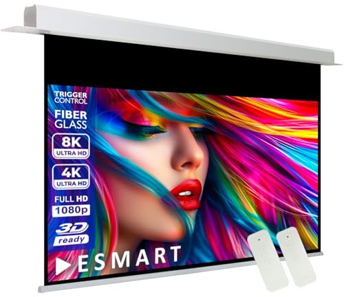 ESMART Expert CSX Deckeneinbau-Leinwand 318 cm Bild 266 x 149 cm (120) 16:9 | Infrarot Fernbedienung | Trigger-Steuerung | elektrische Beamer Motor Projektionsleinwand