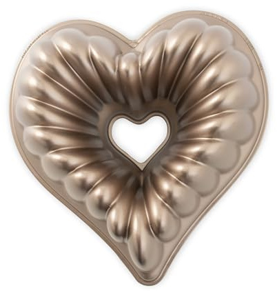 Nordic Ware Elegant Heart Cast Aluminum Bundt Pan, 10 Cup, Toffee