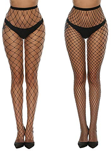 MANZI Netzstrumpfhosen Damen Schwarz,Reizvolle Schwarz Netzstrümpfe High Waist Hingucker Fischernetz Strumpfhosen für Damen,2 paar,XL/XXL