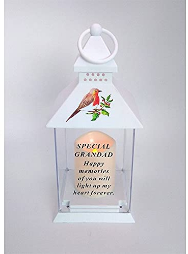 Waterproof Robin Memorial Graveside Lantern with LED Candle (Grandad)