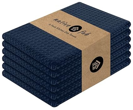 Native Fab bomullshandduk med hängande ögla 40 x 66 cm, 6-pack, våffelväv kökshanddukar för rengöring, tvättdukar, mjuka och absorberande tygtrasor, barhandduk, disktrasa, marinblå