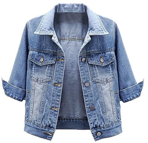 HYMCX Women's Short Sleeve Cropped Denim Jacket 3/4 Sleeve Ripped Distressed Jean Jackets Coat