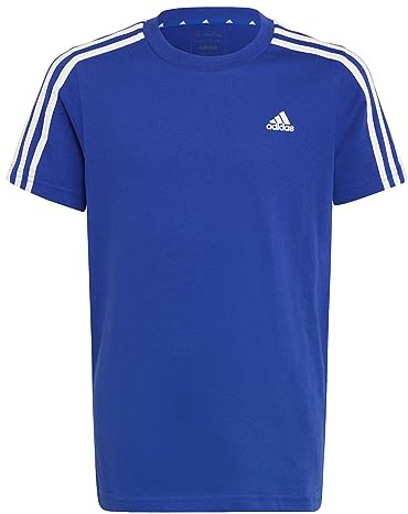 Adidas Unisex - Bambini Essentials 3-Stripes Cotton Tee, Blue/White, 13-14 Years