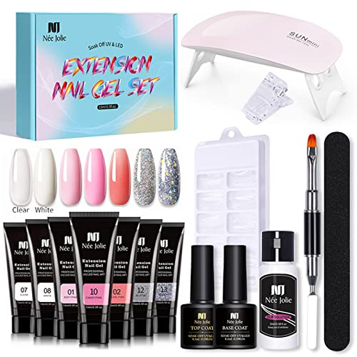 Layhou Nail Extension Gel Set Nail Strengthen Gel UV/LED Nail Lamp Nail Dryer Base Coat Top Coat with Nail Brush Nail File Nail Clip Manicure Tools
