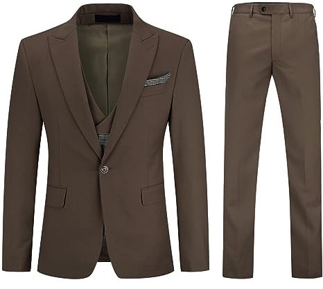 YOUTHUP Anzug Herren 3 Teilige Anzug Slim Fit Business Hochzeit Smoking Spitzenrevers Sakko Weste Hose und Einstecktuch, Dunkelbraun, 3XL