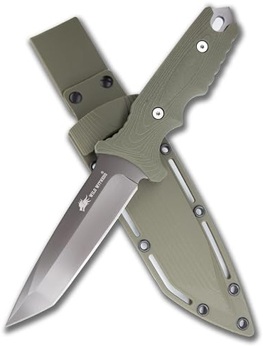 WILDWITNESS - Full Tang Fixed Blade Tactical Knife, Made of 440C Stainless Stell And Rubber Glass Fiber Anti-skidding Handle for Outdoor, Tactical, Survival, Hunting, Camping (GREEN)