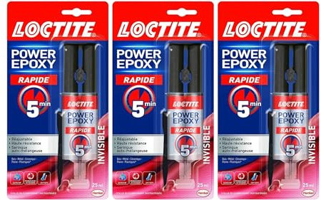 Loctite Colle Power Epoxy Rapide 25 ml Résine Transparente Réajustable Seringue Auto-mélangeuse (Lot de 3)