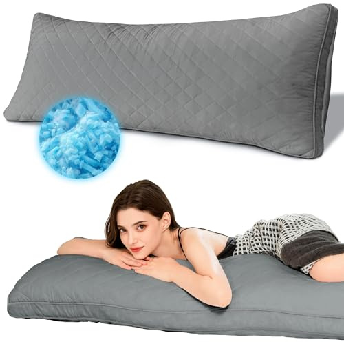 Ubauba Memory Foam Body Pillow, Full Large Body Pillows for Adults, Firm & Fluffy Long Bed Pillows for Sleeping (20x54 inch, Grey)