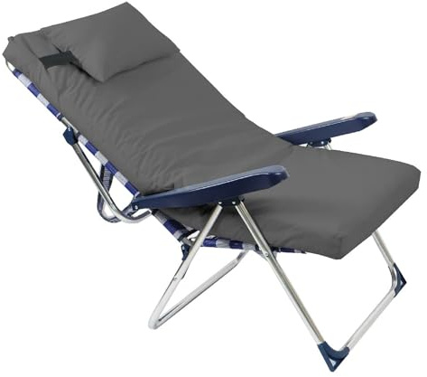 GREATOYAR Cojín Tumbona, Colchoneta Tumbona Acolchada, Cojín Acolchado de Esponja, con Almohada, con Goma y Correas de Sujeción, para Exteriores Terraza Jardín Viaje Playa, Gris Oscuro, 120x54x8cm