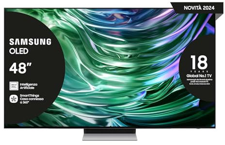 Samsung OLED TV 48 QE48S94DAEXZT, OLED HDR+, Upscaling AI 4K, Processore NQ4 AI GEN2, Motion Xcelerator 144Hz, Design LaserSLim, DVBT-2, Q-Symphony & Dolby Atmos, Carbon Silver 2024 [Amazon EXCL.]