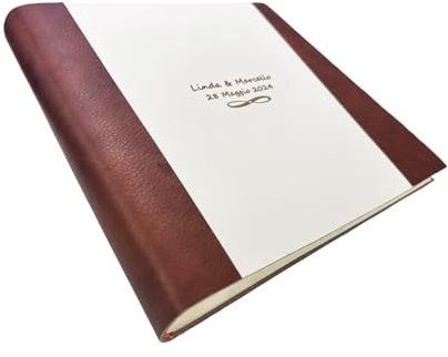Album Fotografico Artigianale - Roma Cuoio - in Vero Cuoio con inserti in ecopelle, Personalizzabile classico con velina,Matrimonio,Compleanno,Regalo,Wedding,Anniversario (Tè/Crema)