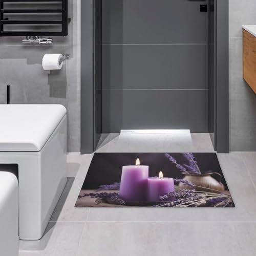 Door Mat Outdoor Indoor Welcome Mats Non Slip Floor Mat Purple Lavender with Candles Front Doormat for Entryway Rug Front Porch Laundry Bathroom Bedroom Rug 23.6 X 15.7 Inches Carpet