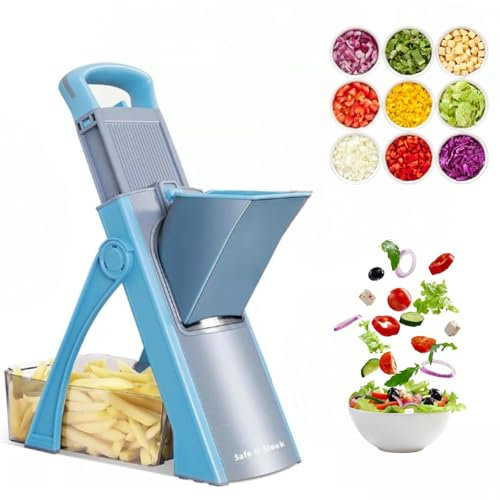 Safe n' Sleek All-in-One Mandoline Vegetable Slicer & Chopper – Adjustable Knob, Potato Slicer, Food Processor & Graters for Kitchen – Vegetable Chopper with Container & Cleaning Brush.