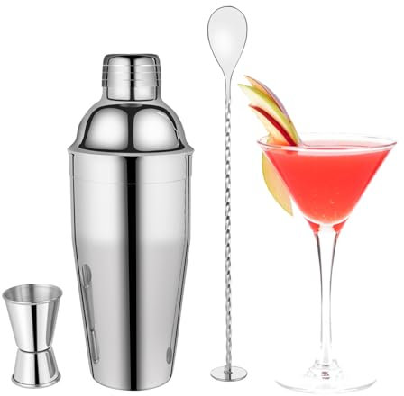 Ensemble de 3 shakers à cocktail en acier inoxydable de 750 ml avec verre doseur à cocktail 15/30 ml et pilon à cocktail, kit de barman de qualité supérieure pour débutants et professionnels