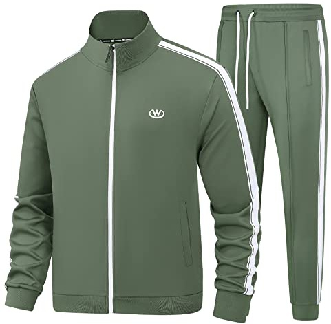 BASICDOT Ensemble de survêtement pour homme - Jogging pour homme - Costume de sport à manches longues - Survêtement de loisirs pour hommes, Vert militaire., 3XL